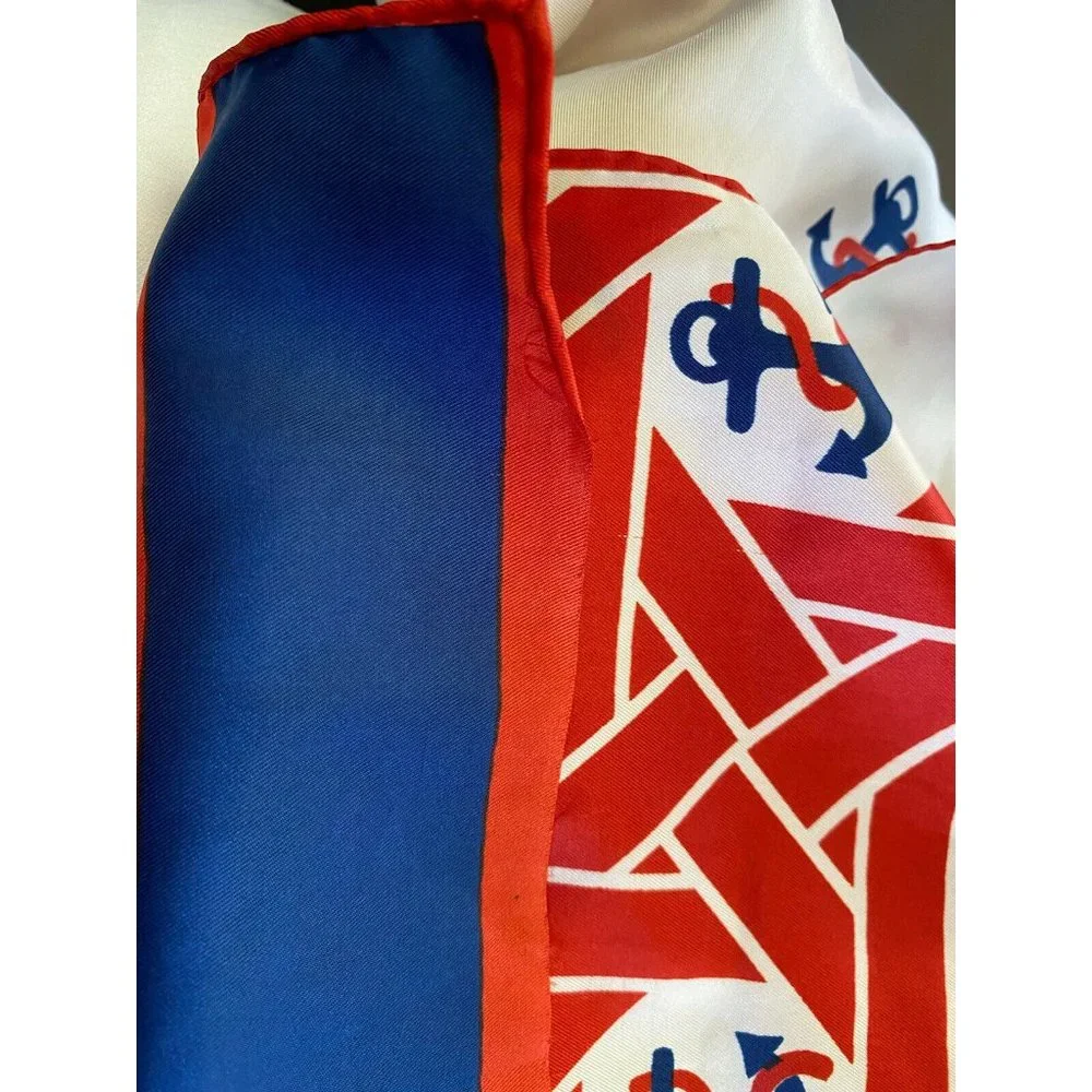 Vintage Nautical Americana Red White‎ Blue Scarf Anchors Silky Fabric 52